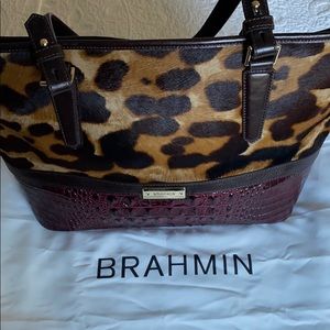 Like new Brahmin animal print and leather satchel